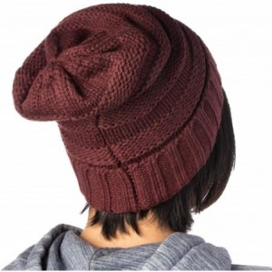 Skullies & Beanies Winter Hat for Women Snug Beanie Hat Chunky Knit Stocking Cap Soft Warm Cute - Burgundy - CL1888STYND $8.19