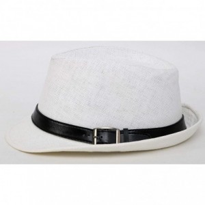 Visors Beach Straw Fedora Hat w/Solid Hat Band for Men & Women - White Hat Black Belt - C317Y08ROZ8 $16.79