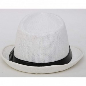 Visors Beach Straw Fedora Hat w/Solid Hat Band for Men & Women - White Hat Black Belt - C317Y08ROZ8 $16.79