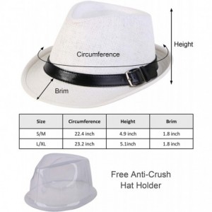 Visors Beach Straw Fedora Hat w/Solid Hat Band for Men & Women - White Hat Black Belt - C317Y08ROZ8 $16.79