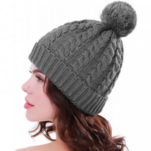 Skullies & Beanies Women's Winter Beanie Warm Fleece Lining - Thick Slouchy Cable Knit Skull Hat Ski Cap - Dark Gray - C818XM...