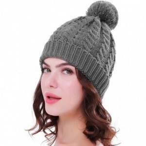 Skullies & Beanies Women's Winter Beanie Warm Fleece Lining - Thick Slouchy Cable Knit Skull Hat Ski Cap - Dark Gray - C818XM...