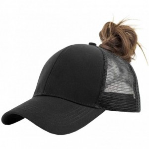 Baseball Caps Solid Ponytail Hat Baseball Cap Cotton Mesh High Bun Pony Cap Women - Black - CC18R7XIO7I $10.44