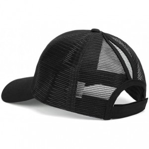 Baseball Caps Solid Ponytail Hat Baseball Cap Cotton Mesh High Bun Pony Cap Women - Black - CC18R7XIO7I $10.44