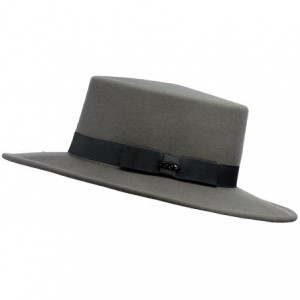 Fedoras Wool Wide Brim Porkpie Fedora Hat w/Simple Band Accent - Gray - CJ12D022SX3 $35.94