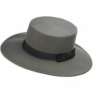 Fedoras Wool Wide Brim Porkpie Fedora Hat w/Simple Band Accent - Gray - CJ12D022SX3 $35.94