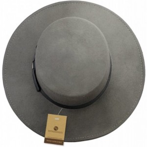 Fedoras Wool Wide Brim Porkpie Fedora Hat w/Simple Band Accent - Gray - CJ12D022SX3 $35.94