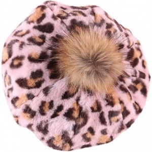 Berets Fashion Teen Girl Womens Berets Hat Winter Warm Leopard Cap Hairball Velvet Pumpkin Hat - Pink - CM18M4E87I0 $11.03