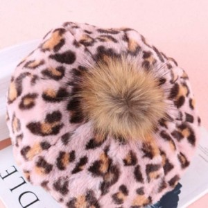 Berets Fashion Teen Girl Womens Berets Hat Winter Warm Leopard Cap Hairball Velvet Pumpkin Hat - Pink - CM18M4E87I0 $11.03
