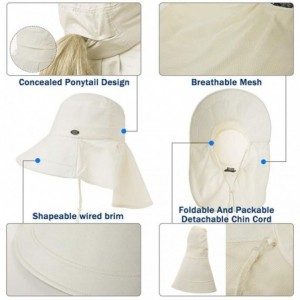 Sun Hats Womens Packable SPU 50 Summer Sun Bucket Ponytail Hat Outdoor Beach Hiking Chin Strap Floppy Safari 55-59CM - CQ18SR...