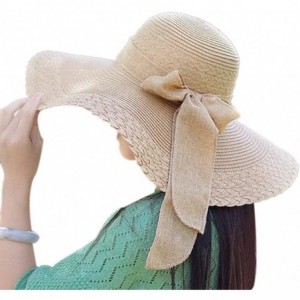 Sun Hats Women's Summer Folable Floppy Straw Hat Big Bowknot Wide Brim Beach Sun Hat - Brown - CN183YD6NAY $18.27