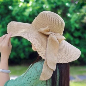 Sun Hats Women's Summer Folable Floppy Straw Hat Big Bowknot Wide Brim Beach Sun Hat - Brown - CN183YD6NAY $8.07