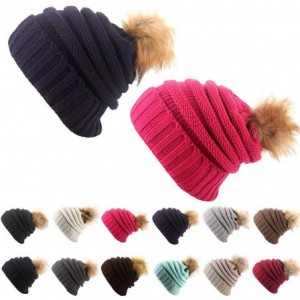 Skullies & Beanies Women Casual Headwear Stretchy Soft Hats Plush Ball Thicken Knitted Hat Skullies & Beanies - Navy Blue - C...