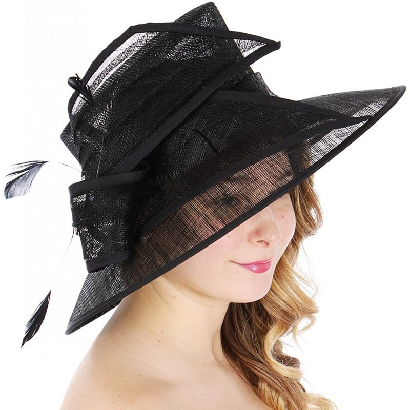 Bucket Hats Dress Derby hat Women- for Church Party Kentucky Bridal Wedding Cocktail- Wide Brim Flower Cloche Bucket - Black ...