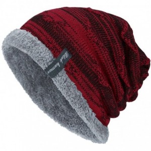 Skullies & Beanies Unisex Knit Slouchy Beanie Chunky Baggy Hat Warm Skull Ski Cap Faux Fur Pompom Hats for Women Men - C-wine...