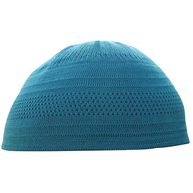 Skullies & Beanies Silver Grey Cotton Stretch Knit Kufi Hat Skull Cap - Comfortable - Unique Design - Teal Blue - CQ12H838MTJ...