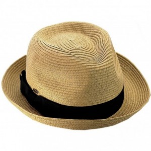 Fedoras Women's Solid Color Ribbon Spring Summer Porkpie Fedora Hat - Dark Natural/Black - CF11WWYFHBL $12.24