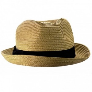 Fedoras Women's Solid Color Ribbon Spring Summer Porkpie Fedora Hat - Dark Natural/Black - CF11WWYFHBL $12.24