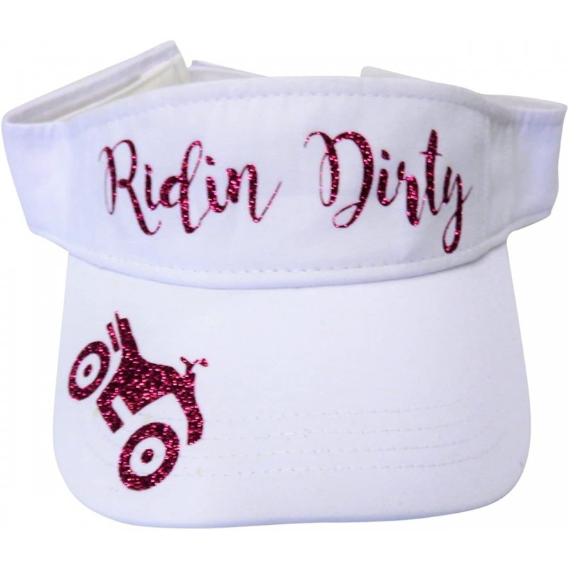 Visors Glitter Ridin' Dirty ATV Four Wheeler on Cotton Sun Visor Fashion - Fuchsia Glitter on White Visor - CU186NSOD44 $16.96