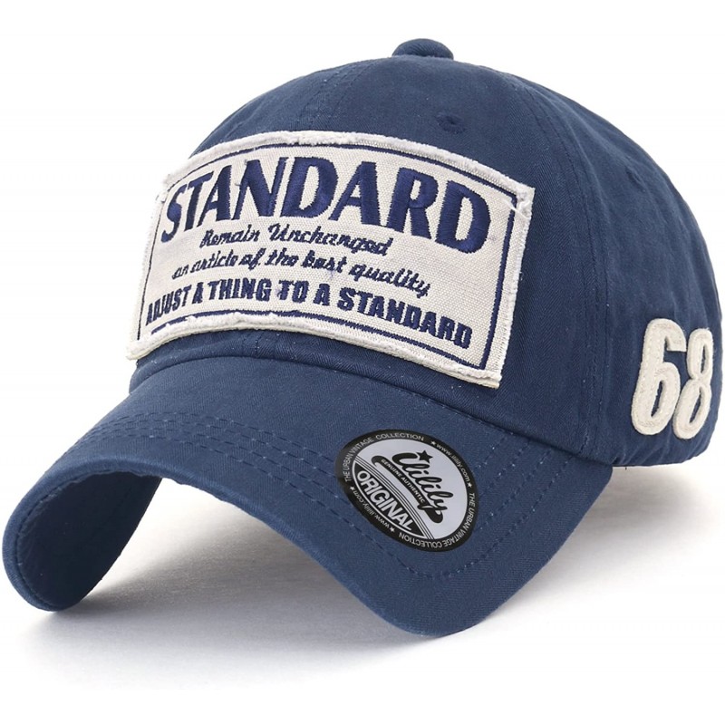 Baseball Caps Washed Cotton Patch Baseball Cap Standard Embroidery Casual Trucker Hat - Navy Blue - CQ18C3UCQXN $19.12