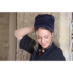 Headbands Tichel Full Hair Covering Snoods Lovely Turban One Size Blue Navy - Blue Navy - CT183ZGE37U $44.56