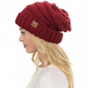 Skullies & Beanies Hat-100 Oversized Baggy Slouch Thick Warm Cap Hat Skully Cable Knit Beanie - Burgundy - CM18XHKOU08 $20.42