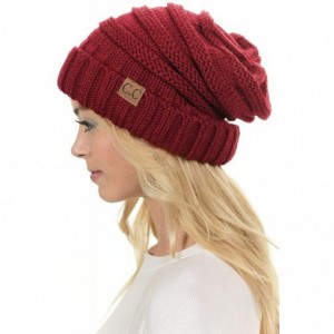 Skullies & Beanies Hat-100 Oversized Baggy Slouch Thick Warm Cap Hat Skully Cable Knit Beanie - Burgundy - CM18XHKOU08 $7.78