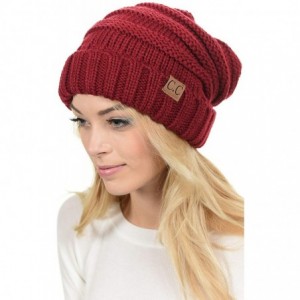 Skullies & Beanies Hat-100 Oversized Baggy Slouch Thick Warm Cap Hat Skully Cable Knit Beanie - Burgundy - CM18XHKOU08 $7.78