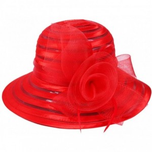 Sun Hats Sweet Cute Cloche Oaks Church Dress Bowler Derby Wedding Hat Party S606-A - Floral Red - CG12DFSH9EF $15.67