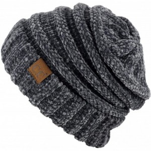 Skullies & Beanies Women's Chenille Oversized Baggy Soft Warm Thick Knit Beanie Cap Hat - Dark Mel Grey - CG18IQEQ98M $18.92