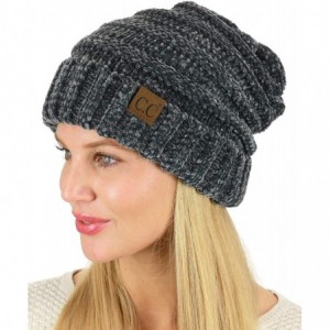 Skullies & Beanies Women's Chenille Oversized Baggy Soft Warm Thick Knit Beanie Cap Hat - Dark Mel Grey - CG18IQEQ98M $18.92