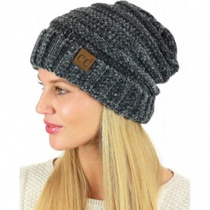 Skullies & Beanies Women's Chenille Oversized Baggy Soft Warm Thick Knit Beanie Cap Hat - Dark Mel Grey - CG18IQEQ98M $18.92