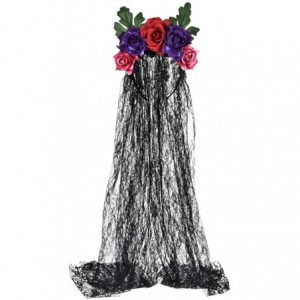 Headbands Day of The Dead Headband Costume Rose Flower Crown Mexican Headpiece BC40 - Lace Purple Red - C318Y54UXE6 $26.29