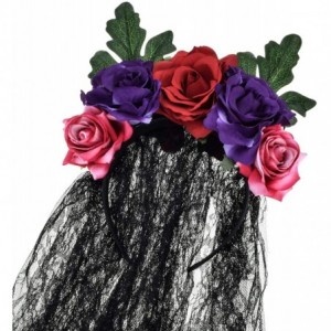 Headbands Day of The Dead Headband Costume Rose Flower Crown Mexican Headpiece BC40 - Lace Purple Red - C318Y54UXE6 $14.37