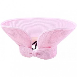 Visors Women Wide Brim Roll-up Striped/Ribbe Straw Sun Visor Packable Summer Beach Hat Bucket Pool Cap - Pink - CG12O0OPK2D $...
