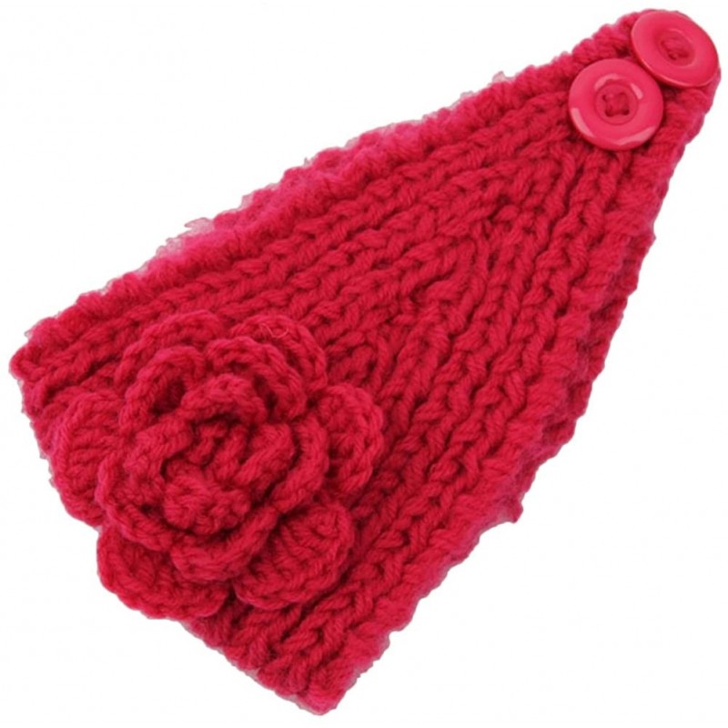 Skullies & Beanies Women's Fashion Crochet Flowers Headband Knitted Hat Cap Headwrap Bands - Fuschia - CJ187IO36AC $10.39