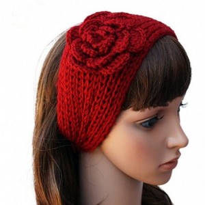 Skullies & Beanies Women's Fashion Crochet Flowers Headband Knitted Hat Cap Headwrap Bands - Fuschia - CJ187IO36AC $10.39