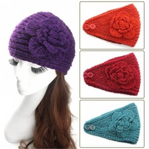 Skullies & Beanies Women's Fashion Crochet Flowers Headband Knitted Hat Cap Headwrap Bands - Fuschia - CJ187IO36AC $10.39