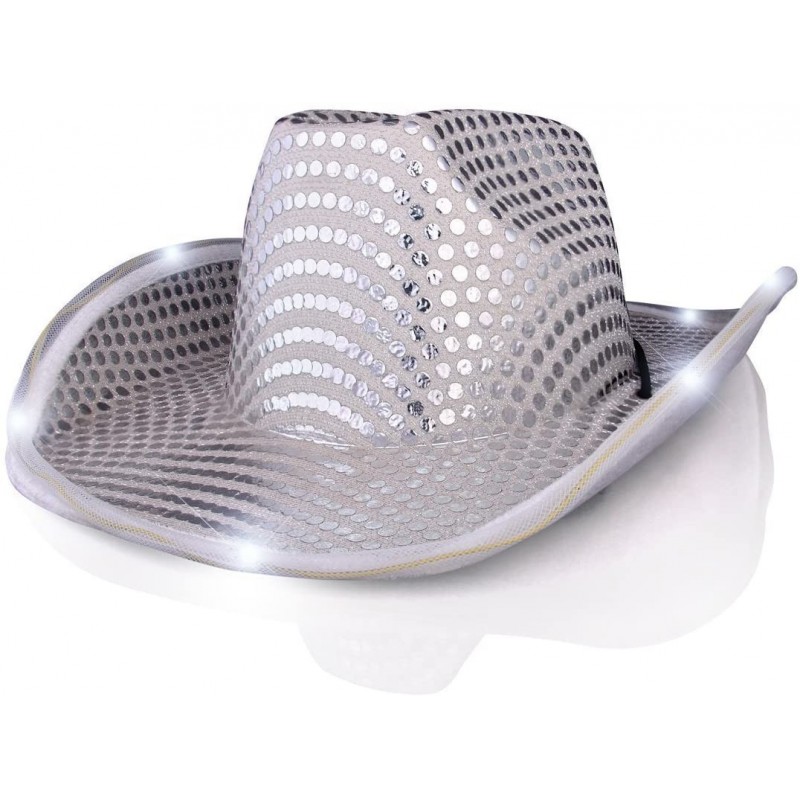 Cowboy Hats LED Silver Tube Cowboy Hat (2-Pack) - Silver- Black - C318DKOOE54 $44.86