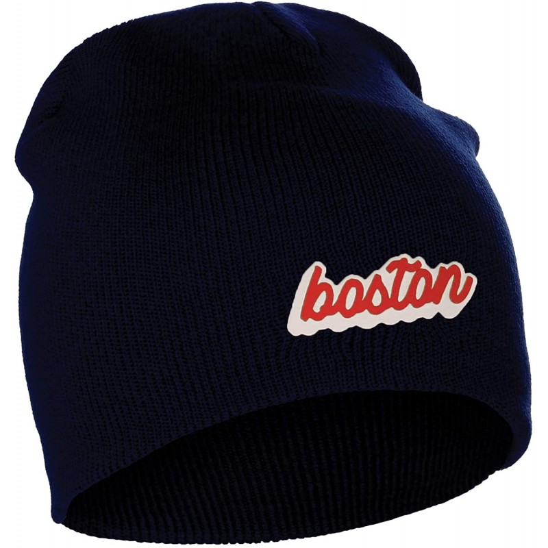 Skullies & Beanies Classic USA Cities Winter Knit Cuffless Beanie Hat 3D Raised Layer Letters - Boston Navy - White Red - C11...