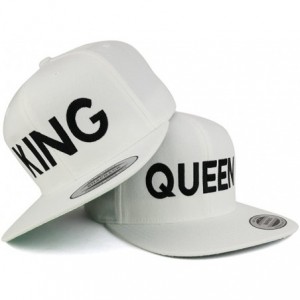 Baseball Caps King and Queen Embroidered Flat Bill Snapback Off White Cap - 2pc Pack - Black Thread - CF182OMC8H9 $64.33