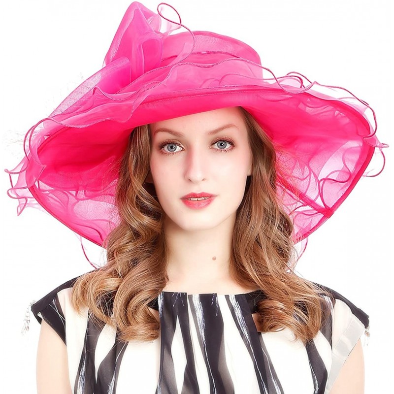 Sun Hats Women's Church Kentucky Derby Cap British Tea Party Wedding Hat - Dot-rose - CY17YKYUDRM $31.49