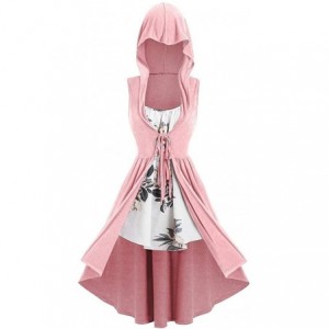 Berets Hooded Robe Vintage High Low Long Hoodie Front Tie Vest Cloak with Floral Cami Top - Pink - CL18SUCEL8H $10.73