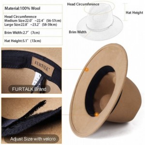 Fedoras 100% Wool Wide Brim Felt Panama Hat with Belt Buckle Fedora Hats for Men Women Light Camel - CF18ZI0R2TW $20.36