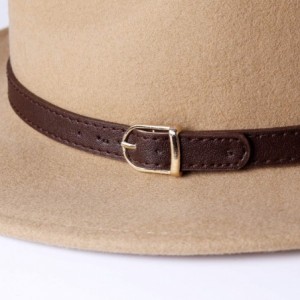 Fedoras 100% Wool Wide Brim Felt Panama Hat with Belt Buckle Fedora Hats for Men Women Light Camel - CF18ZI0R2TW $20.36