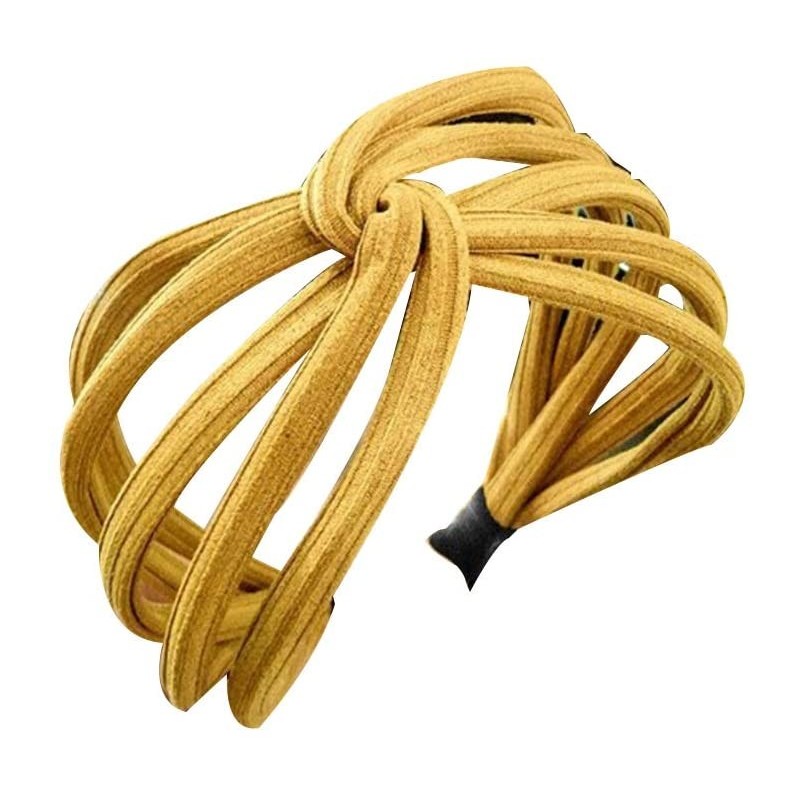 Headbands Fashion Solid Color Wide Multilayer Knotted Hairband Headband Headwear for Women Yellow - Yellow - C218YA2T4HE $6.22