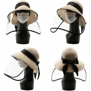 Sun Hats Floppy Straw Sun Hat UPF 50 Wide Brim Beach Summer Hats Packable - (Hat + Detachable Face Shield)_00763beige - C1198...