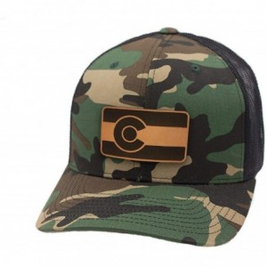 Baseball Caps 'The Colorado' Leather Patch Hat Curved Trucker - Camo - CL18IGR9GIE $26.47