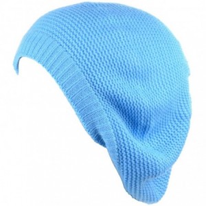 Berets Chic French Style Lightweight Soft Slouchy Knit Beret Beanie Hat in Solid - Sky Blue - CI18LCCIC0L $20.37