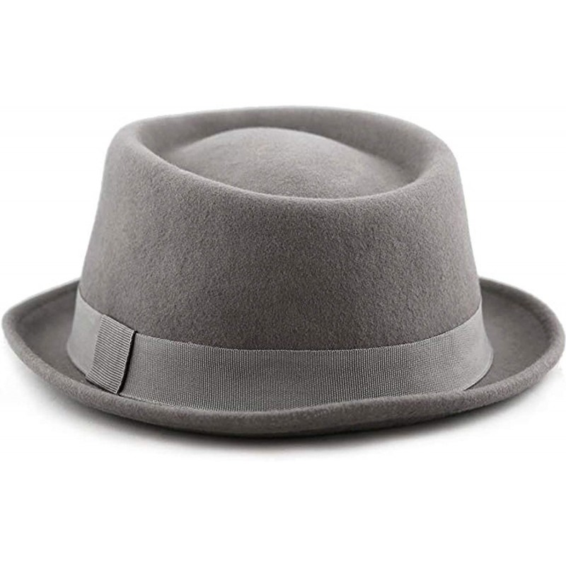 Fedoras Mens Crushable Wool Felt Porkpie Fedora Hats - He14gray - C618LI4C7RX $28.29